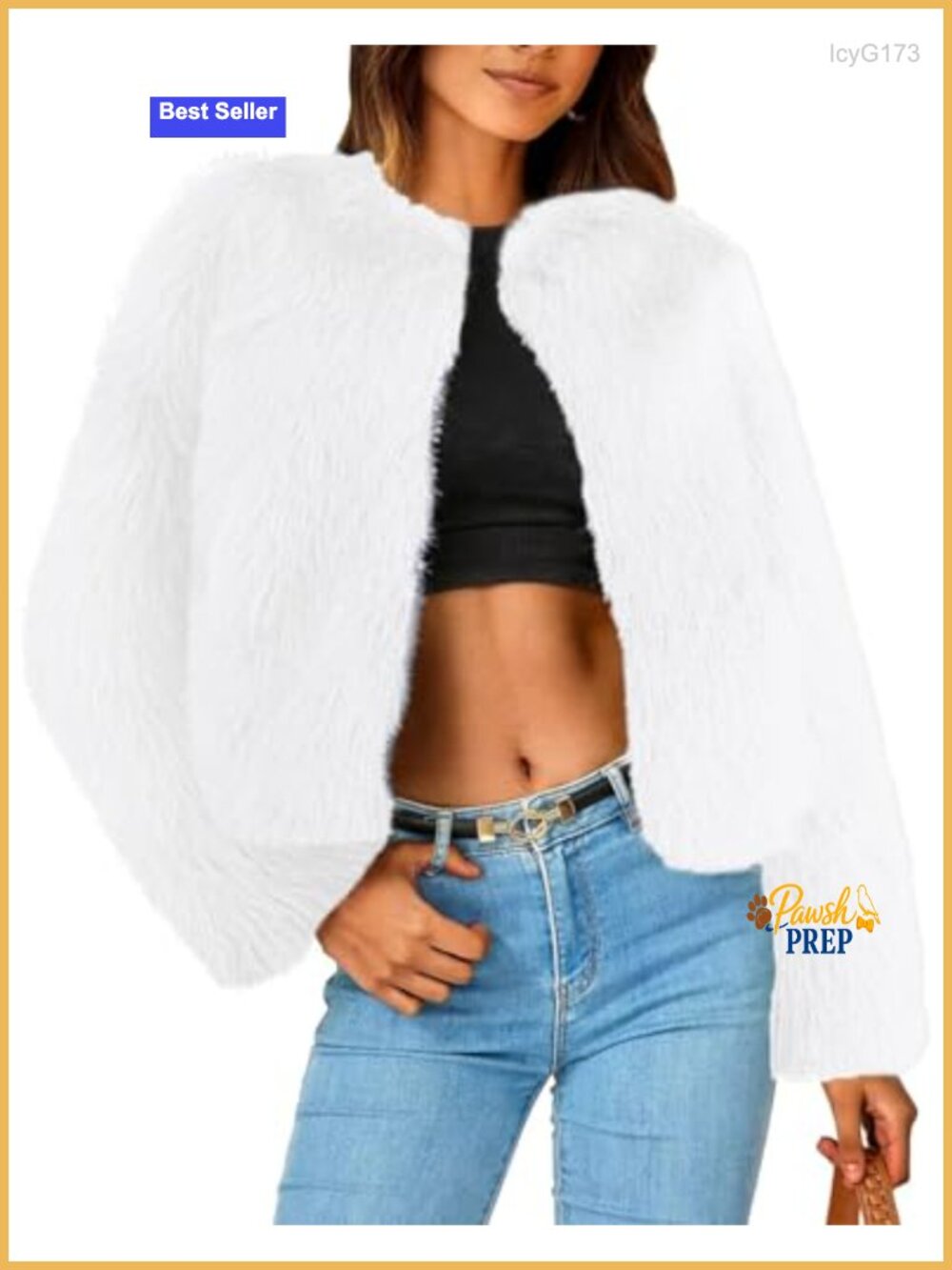 Women's Faux Fur Coat Cropped Jacket Long Sleeve Warm Open Front Fur Jackets